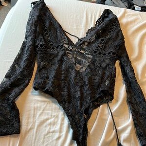 deep v open back see through bodysuit